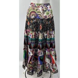 Roberto Cavalli Multicolor Printed Tiered Cotton Midi Skirt sz 42